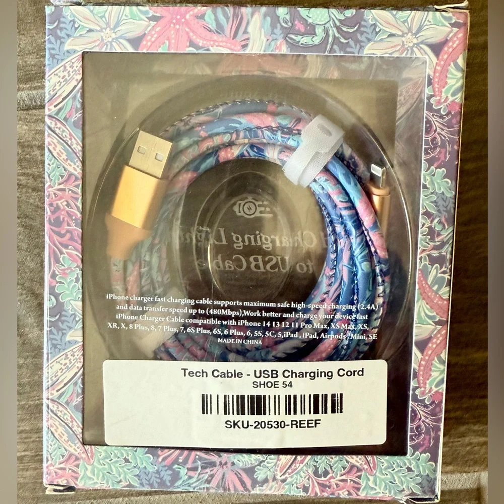 Simply Southern Blue Braided Rapid Charging Lightning to USB Cable 10 ft
